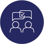 Feasability Analysis Pictogram of two individuals featuring chat bubbles above their heads with a check mark symbolizing their agreement