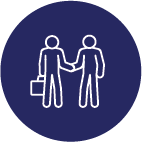 Pictogram of a business person holding a briefcase and shaking hands with another individual
