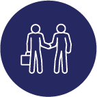 Mentorship Pictogram of a business person holding a briefcase and shaking hands with another individual