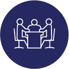 Pictogram of a group of people sitting around a conference desk