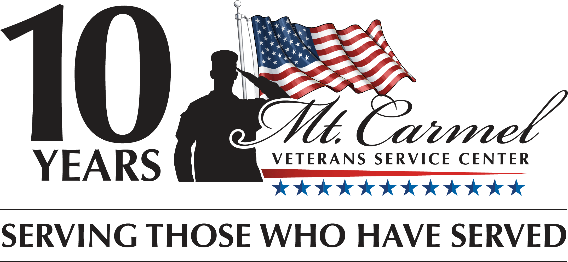 10th anniversary logo for the Mt. Carmel VSC Veterans Service Center non profit in Colorado Springs for veterans