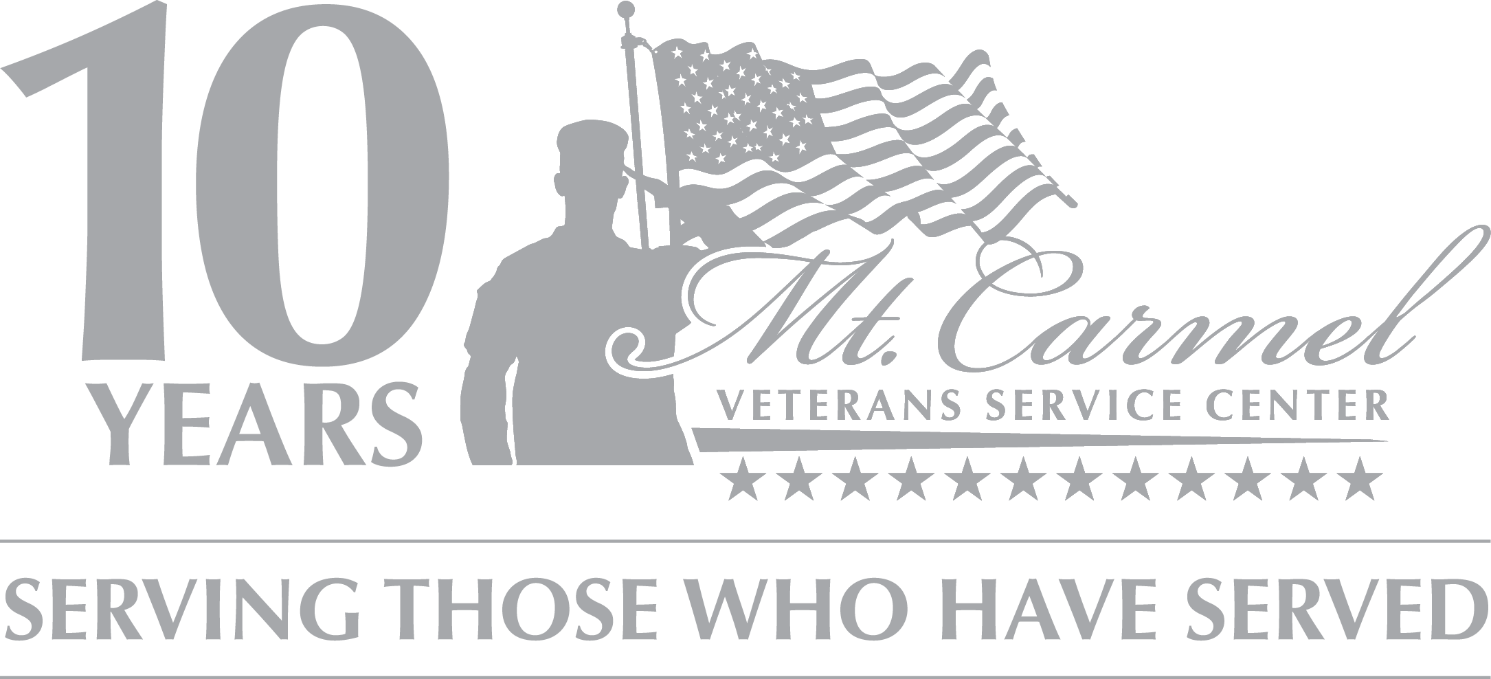10th anniversary logo for the Mt. Carmel VSC Veterans Service Center non profit in Colorado Springs for veterans